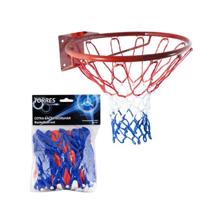 Купить Сетка баскетбольная Torres, нить 4 мм, бело-сине-красная в Пудоже 